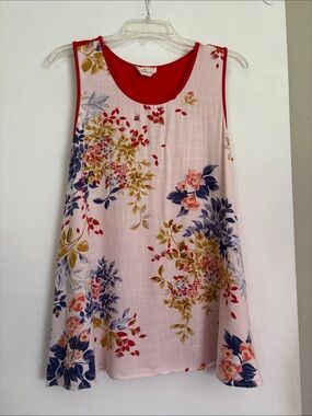 Floral Red-Trim Sleeveless TankTunic Top size M